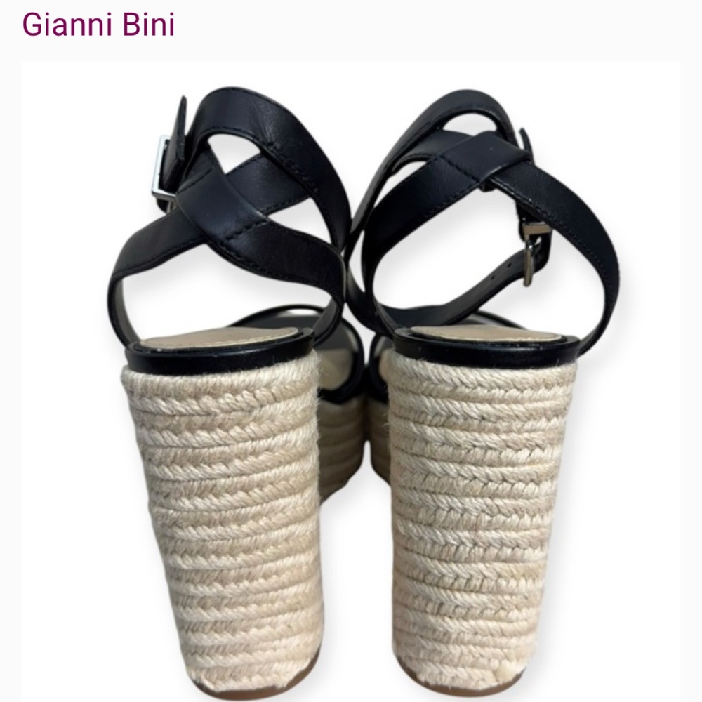 Gianni Bini Senna‎ Leather Jute Platform Wedge Sandals Size 9 - Picture 3 of 6